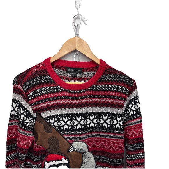 Blizzard Bay Mens Sloth Tree Ugly Christmas Sweater Red Grey Black Size Small - Picture 3 of 12
